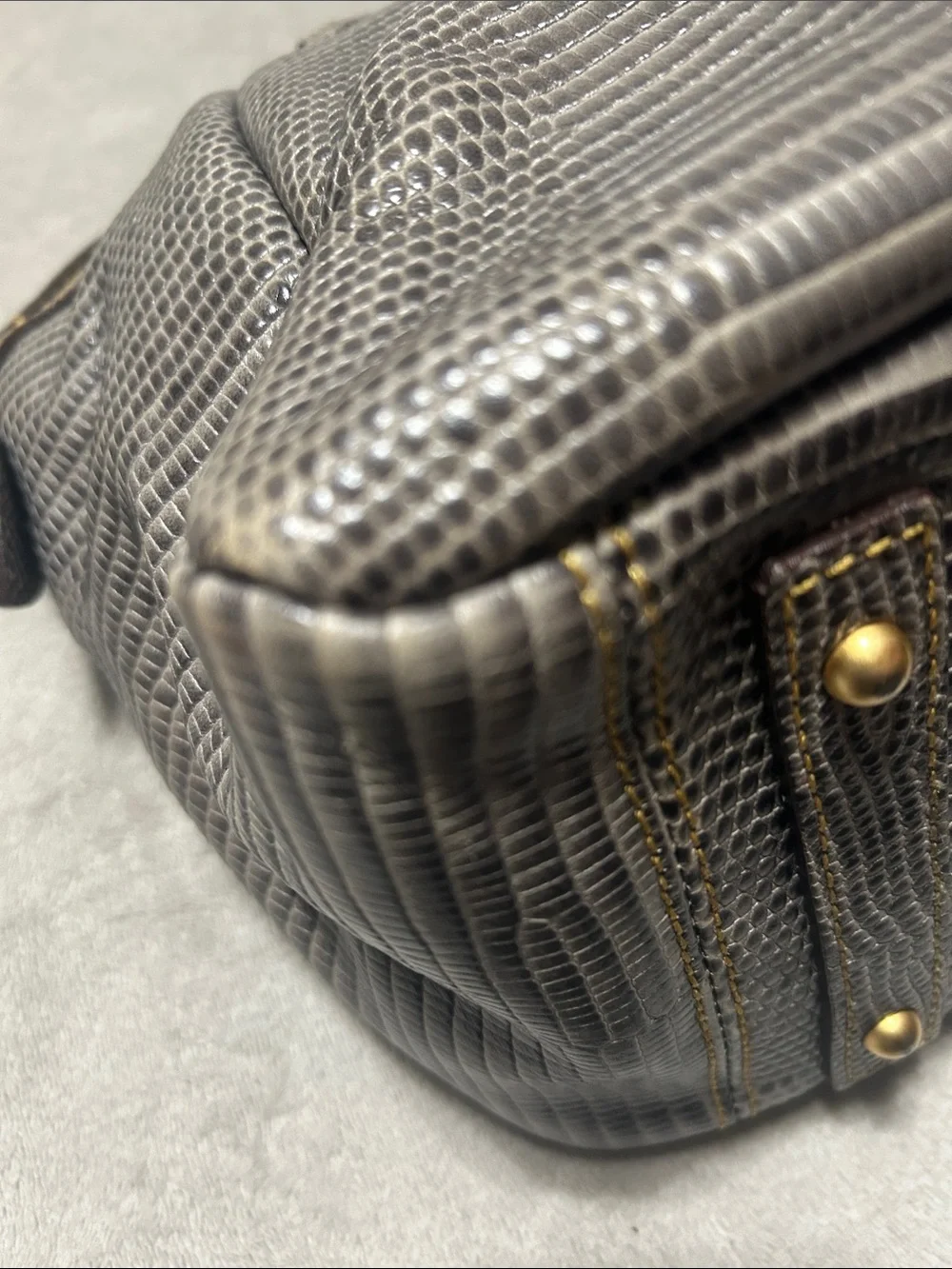 Dooney & Bourke Gray Lizard-Embossed Satchel with Gold Hardware